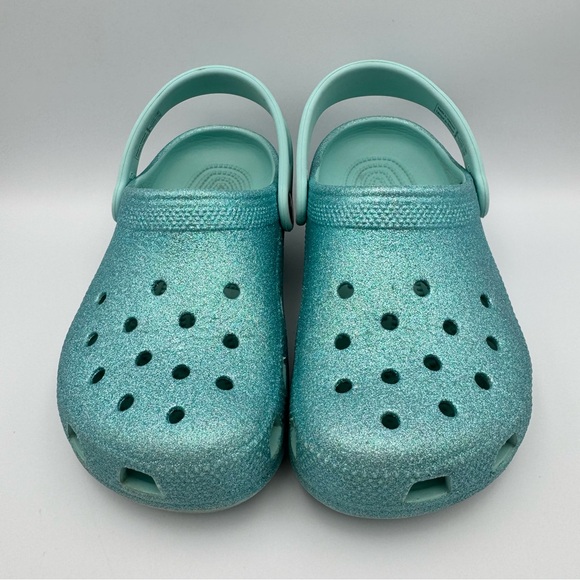 Crocs Glitter Clogs Classic Blue Girls Size 2 Junior - Picture 1 of 9